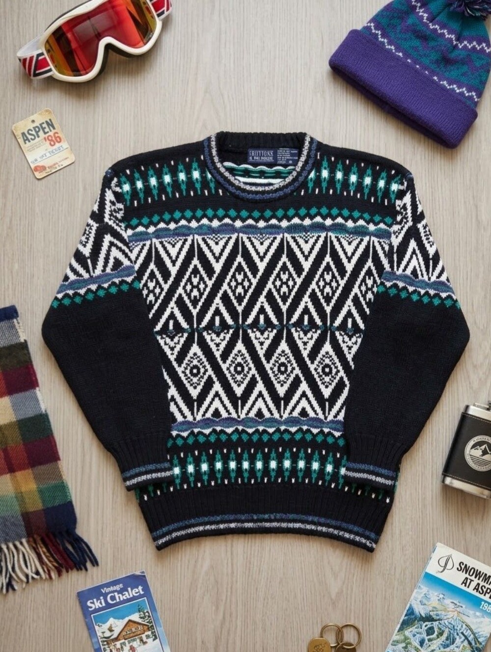 Editions Van Heusen Vintage Sweater Coogi Grandpa Style 90s Retro Textured Small